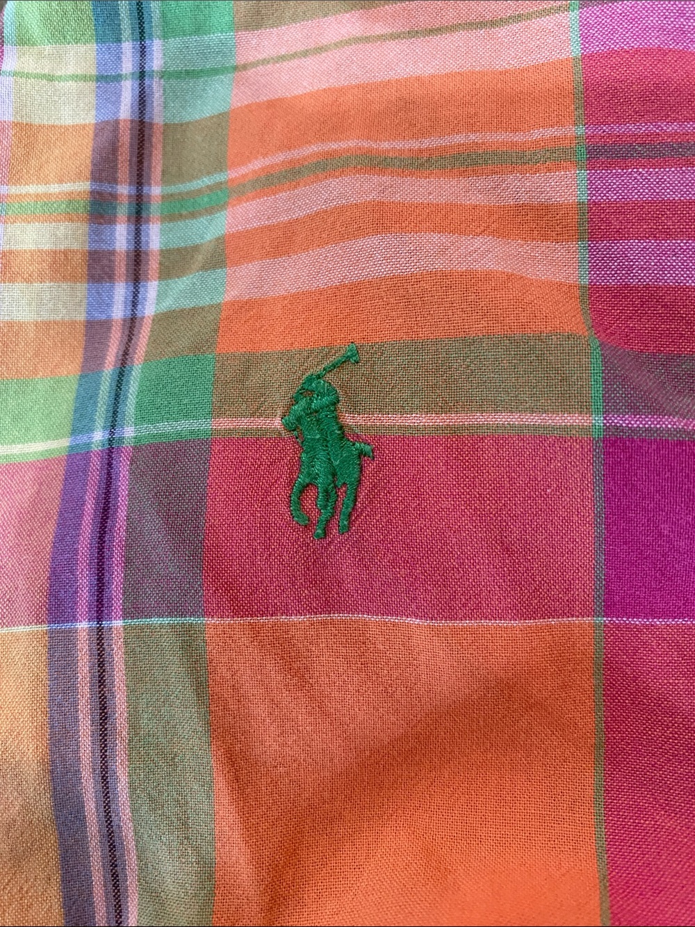 Ralph Lauren Orange, Pink & Green Plaid Button-Down Shirt - Picture 2 of 6